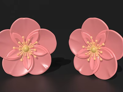 Pink Cherry Blossom Decorative Ornament Set with Yellow Stamens for Home Decor 3d model