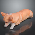 Corgi Figurine in Orange and White Lying Down on Reflective Surface 3d model