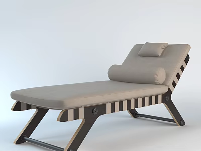 Modern Comfortable Lounge Chair With Beige Cushion Pillow And Wooden Striped Frame 3d model