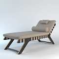 Modern Comfortable Lounge Chair With Beige Cushion Pillow And Wooden Striped Frame
