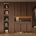 Modern Wooden Shoe Cabinet With Open Shelves And Hanging Rack In Entryway Design