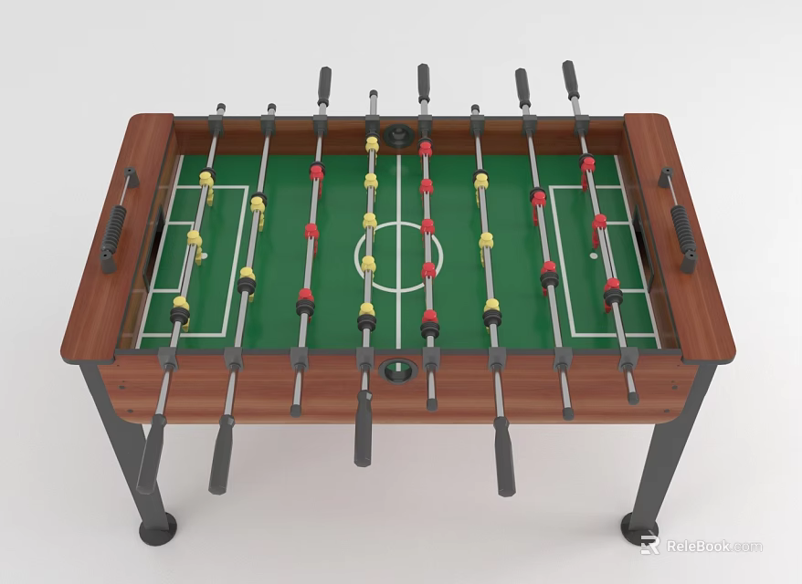 Wooden Foosball Table With Green Playing Surface Player Rods And Black Legs 3d model 