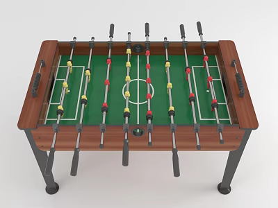 Wooden Foosball Table With Green Playing Surface Player Rods And Black Legs 3d model