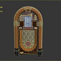 Vintage Orange Wooden Jukebox With Arched Frame Metal Accents And Control Panel