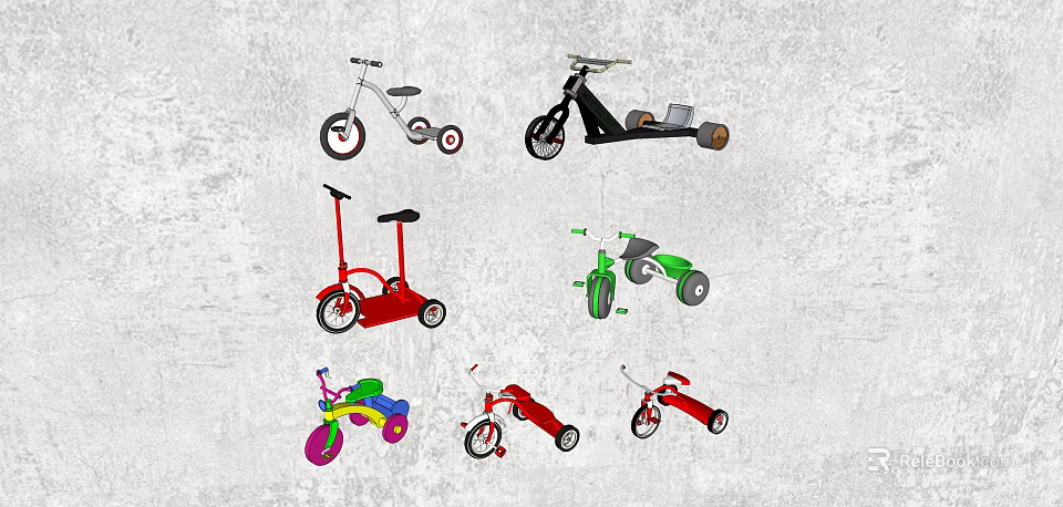 Colorful Children's Bikes Tricycles And Balance Bikes With Various Styles For Kids 3d model 