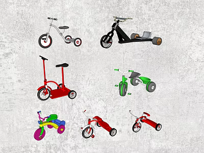 Colorful Children's Bikes Tricycles And Balance Bikes With Various Styles For Kids 3d model