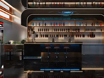 Billiard Room Modern Interior Design With Pool Table Cue Rack Bar Stools And Ambient Lighting 3d model