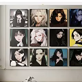 Various Character Portrait Paintings Displayed on Wall with Different Styles and Features 3d model