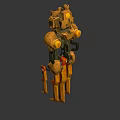 Golden Mechanical Sci Fi Weapon With Glowing Blades And Robotic Structure