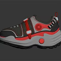 Gray And Red Sporty Casual Shoes With White Accents Mesh Upper And Cushioned Sole