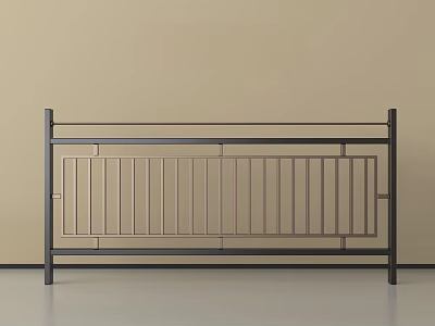 Modern Metal Railing With Vertical Bars Against Beige Wall And Light Floor 3d model