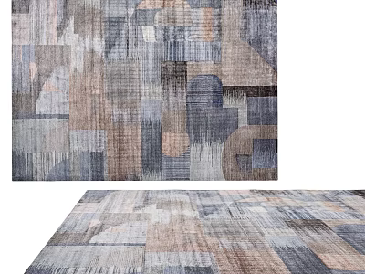 Abstract Geometric Square Carpet With Neutral Gray Brown Beige Tones And Textured Design 3d model