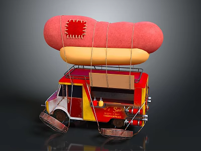 Smart Machine Operated Food Truck Featuring Giant Red Yellow Hot Dog On Top 3d model