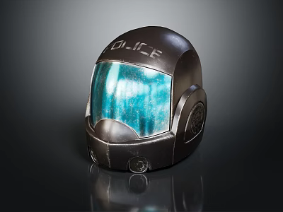 Black Police Helmet With Blue Visor And Protective Design For Safety 3d model