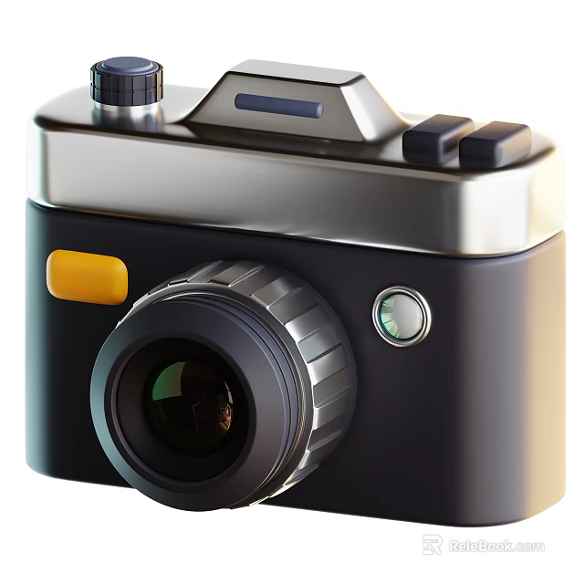 Smart Retro Camera With Classic Lens Flash And Silver Control Buttons 3d model 