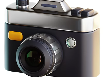 Smart Retro Camera With Classic Lens Flash And Silver Control Buttons 3d model
