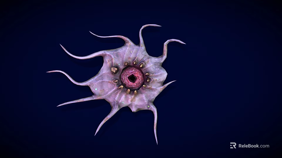 Purple Pink Biological Organism With Long Tentacles And Central Circular Structure On Dark Blue Background 3d model 