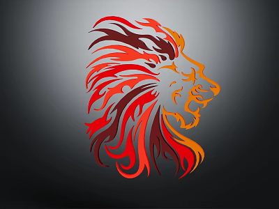 Vibrant Red And Orange Lion Head Illustration With Flame Like Mane On Dark Background 3d model