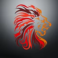 Vibrant Red And Orange Lion Head Illustration With Flame Like Mane On Dark Background