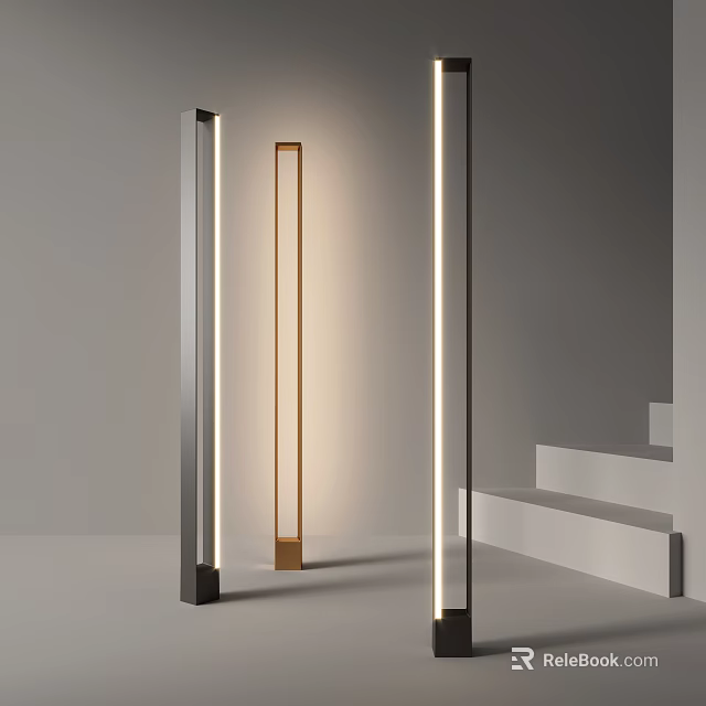 Modern Slim Floor Lamp With Metallic Design And Warm Lighting In Minimalist Interior 3d model 
