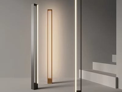 Modern Slim Floor Lamp With Metallic Design And Warm Lighting In Minimalist Interior 3d model
