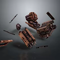 Rusty Mechanical Parts Suspended In Dark Industrial Wreckage Scene