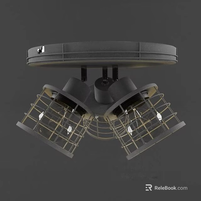Modern Industrial Ceiling Light with Multiple Adjustable Lamps and Metal Mesh Grilles 3d model 