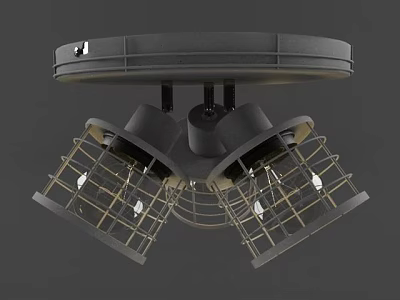 Modern Industrial Ceiling Light with Multiple Adjustable Lamps and Metal Mesh Grilles 3d model