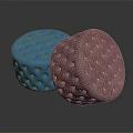 Two Round Sofa Stools with Blue and Pink Upholstery and Stitched Patterns 3d model