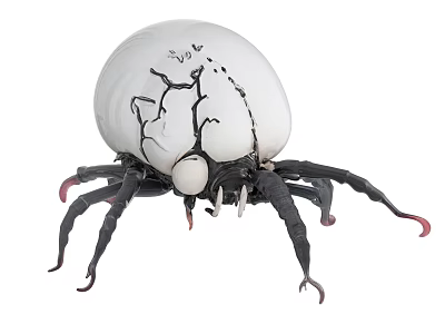 Unique White Spherical Creature With Black Patterns And Long Black Legs Red Tips 3d model