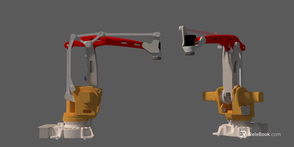 Intelligent Robotic Arms Featuring Red White And Yellow Mechanical Structure 3d model