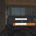 Modern Entrance Gate with Wooden Canopy Green Lawn Dark Stone Pavement and Glass Curtain Wall