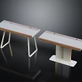 Modern Tables Featuring Light Top White Metal Legs Crossed And Square Base On Dark Background