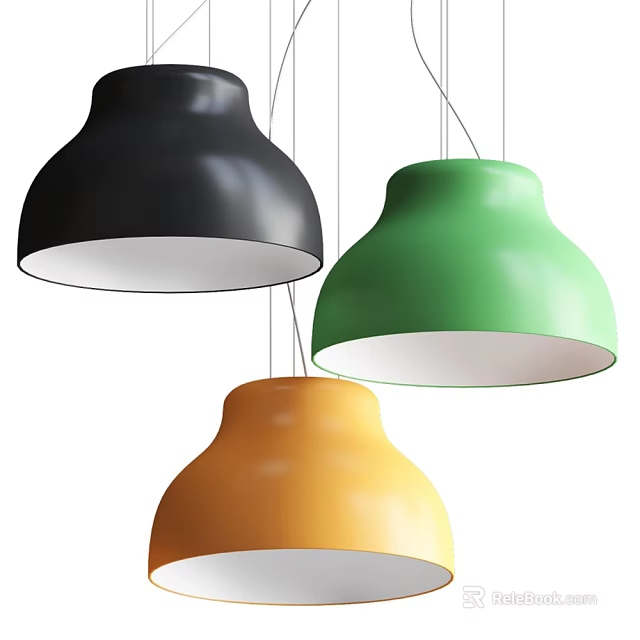 Modern Pendant Lights with Black Green and Yellow Colorful Dome Design 3d model 