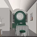 Modern SPA Wellness Room With Circular Neon Sign Green Bed And Wooden Cabinets