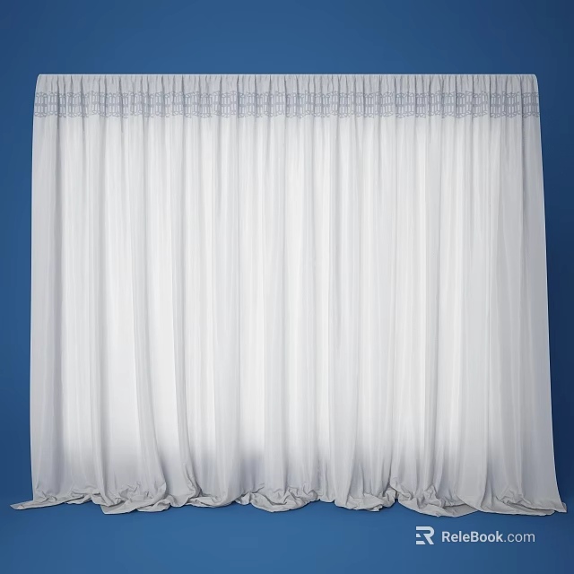 White Sheer Curtains With Pleated Top Flowing Design For Home Window Decor 3d model 