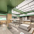 Bright Modern Dessert Shop Interior With Green Glass Ceiling Open Layout And Wooden Counters