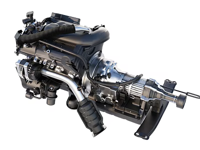 Highly Detailed Mechanical Engine With Metallic Components Turbocharger And Connecting Pipes 3d model