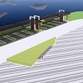 Outdoor Parking Area With Green Lawn Canopies Striped Ground And Bench