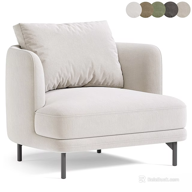 Beige Modern Leisure Chair With Plush Back Cushion And Black Metal Legs 3d model 