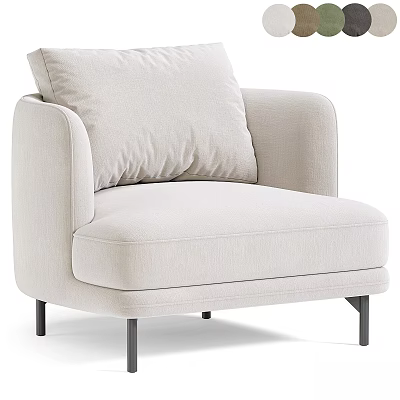 Beige Modern Leisure Chair With Plush Back Cushion And Black Metal Legs 3d model
