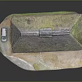 Detailed Traditional Thatched Roof Building Model with Car on Scenic Base