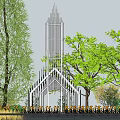 Ancient Architecture With Spire Design Surrounded by Green Trees and Natural Scenery
