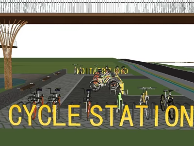 Modern Roadside Cycle Station With Bicycle Parking And Shelter Facilities 3d model