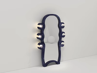 Modern Dark Blue Decorative Mirror With Side Lights And Minimalist Design 3d model