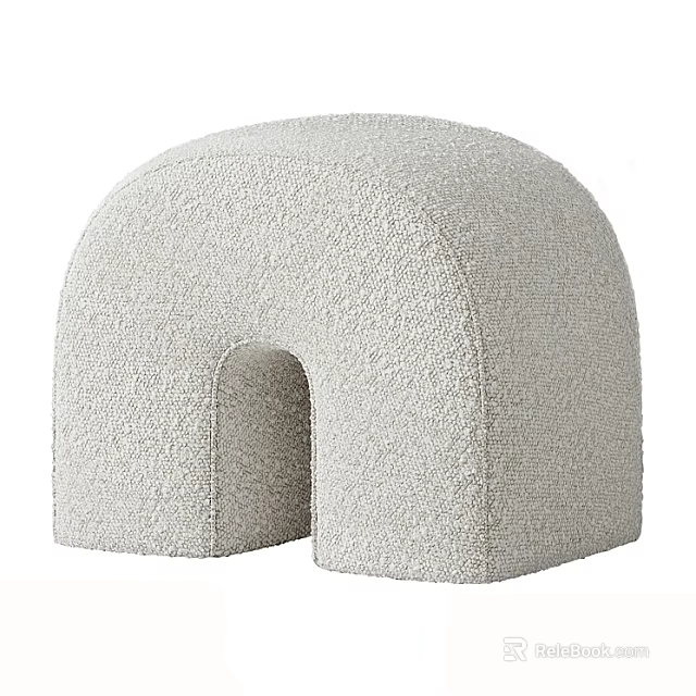 Light Gray Modern Sofa Stool With Soft Textured Fabric And Arched Design 3d model 