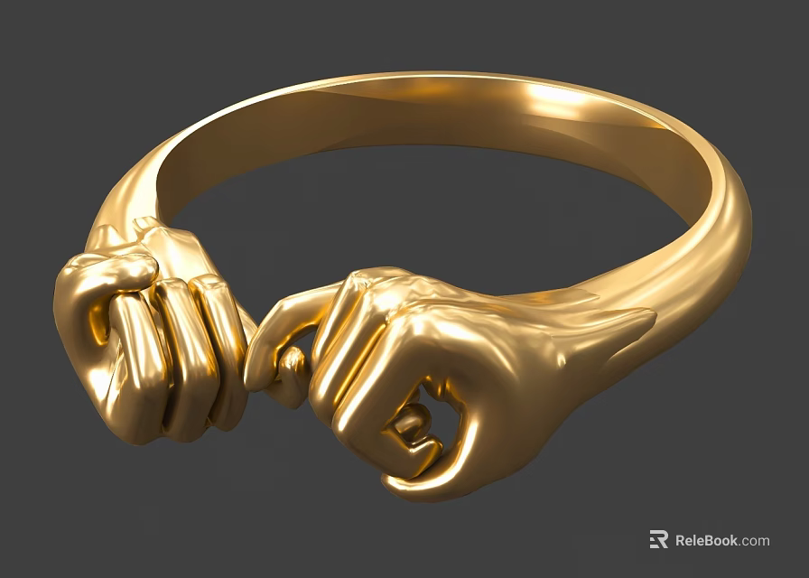 Elegant Gold Ring Jewelry Featuring Two Hands Clasping Design And Shiny Polished Finish 3d model 