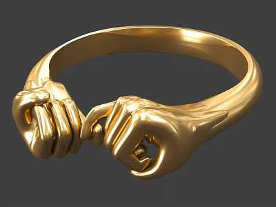 Elegant Gold Ring Jewelry Featuring Two Hands Clasping Design And Shiny Polished Finish 3d model