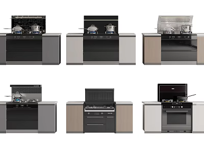 Modern Stylish Kitchen Appliances With Different Stove Oven And Countertop Designs 3d model