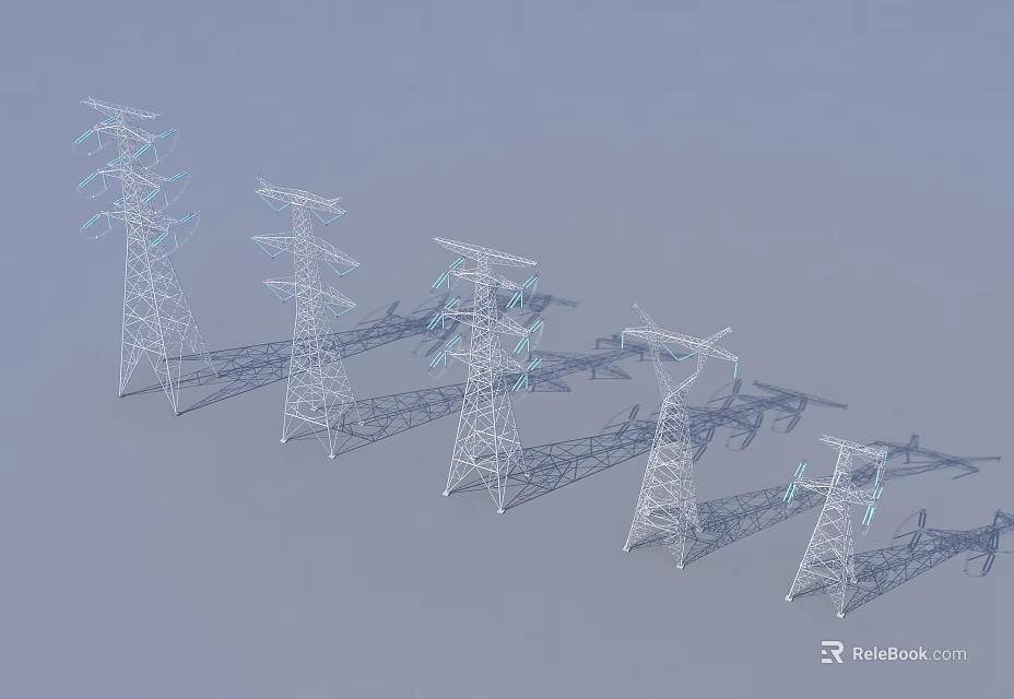 High Voltage Electricity Pylons With Steel Structure And Transmission Lines 3d model 